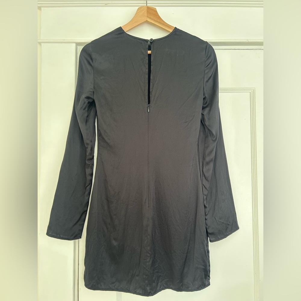 Reformation Silk Black Bernadette Long Sleeve Mini Dress, Size 0 - Picture 5 of 11